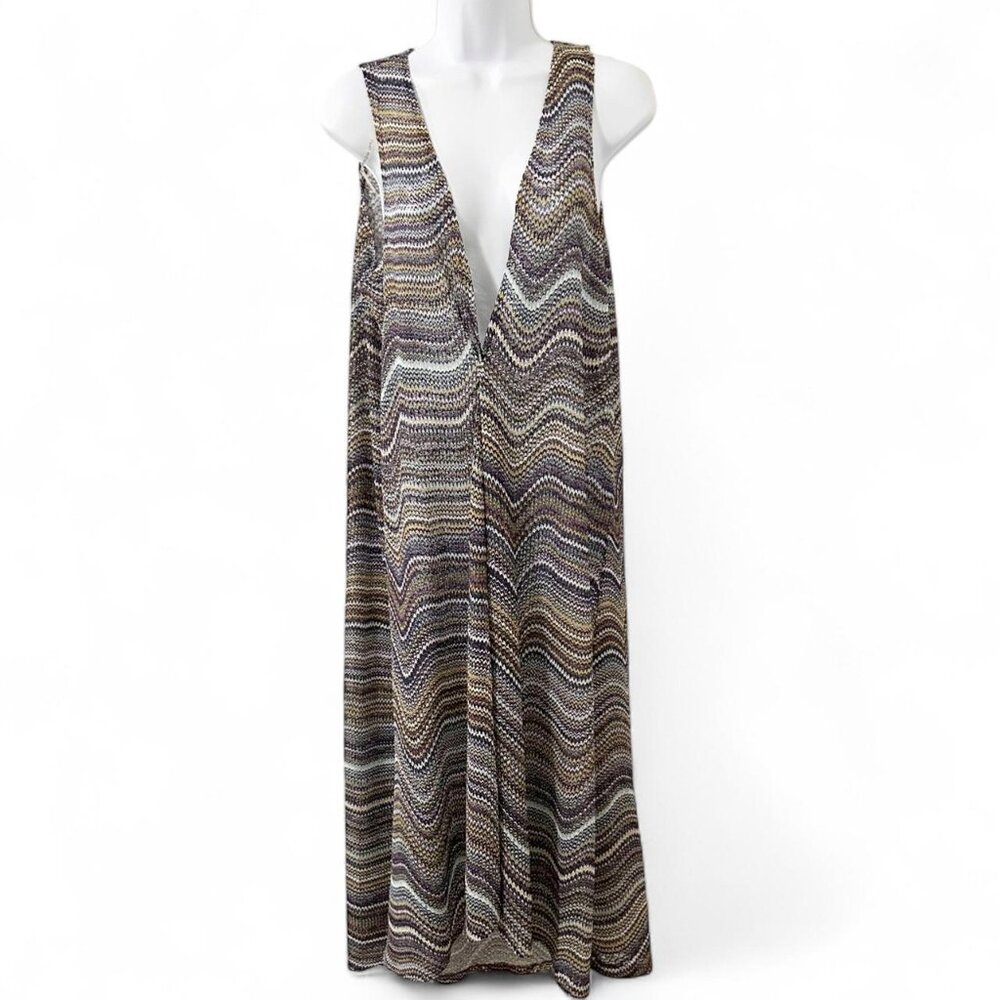 Women’s Chevron print long sleeveless duster boho chic 70s hippie Size Medium